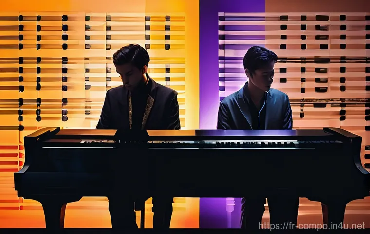 작곡가의 음악적 조화 이해 - **Prompt:** A grand, multi-layered architectural landscape, visually representing the evolution of m...