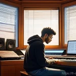 작곡가 연봉 협상 전술 - The Composer's Reflection**
A detailed, cinematic image of a focused musician in their warm, slightl...