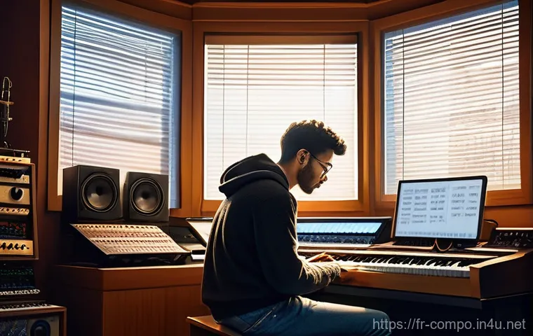 작곡가 연봉 협상 전술 - The Composer's Reflection**
A detailed, cinematic image of a focused musician in their warm, slightl...