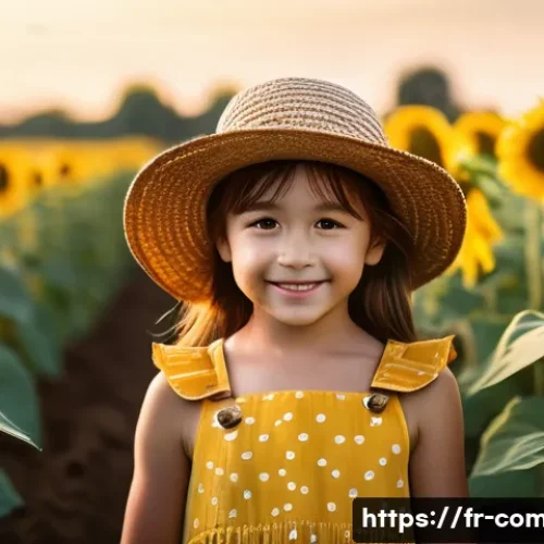 Home 27 작곡가를 위한 음악 산업 분석 - **Prompt:** "A young girl, around 7 years old, wearing a bright yellow sundress and a sun hat, stand...
