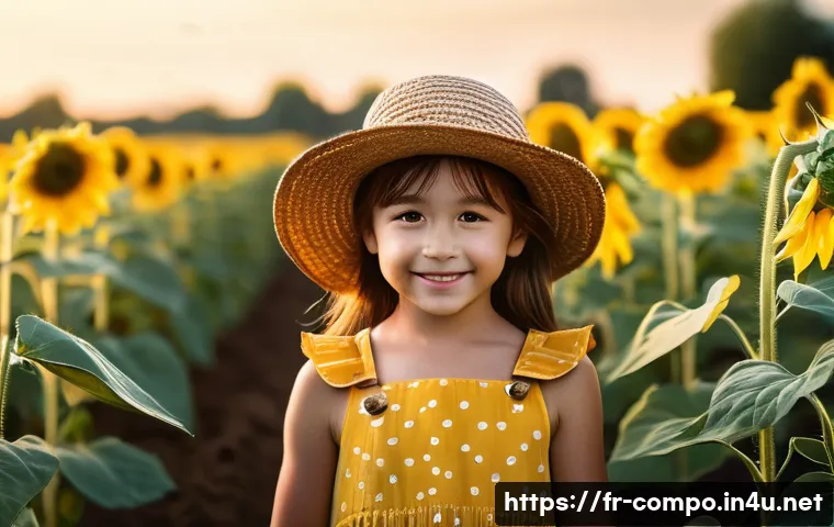 작곡가를 위한 음악 산업 분석 - **Prompt:** "A young girl, around 7 years old, wearing a bright yellow sundress and a sun hat, stand...